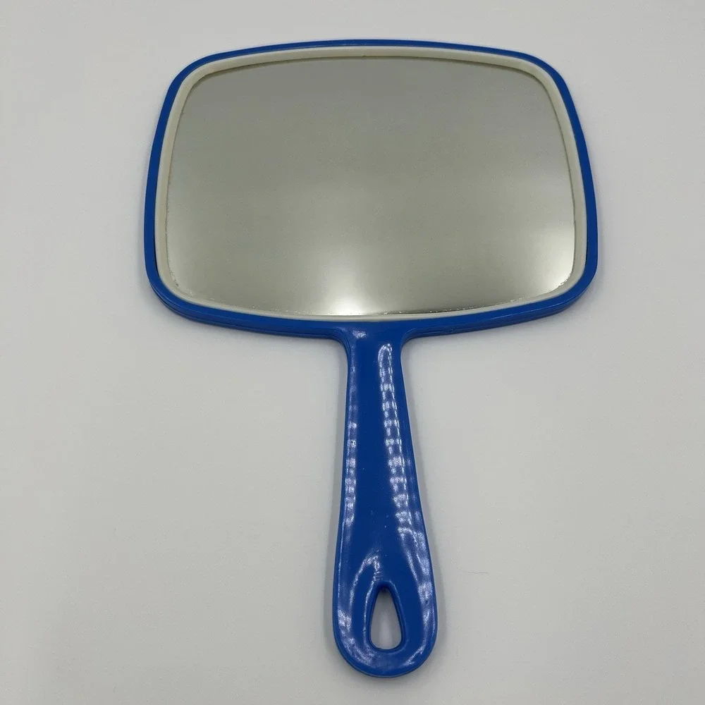 Vintage Handheld Vanity Mirror Blue‎ 70's Style Beauty Hair Salon Retro